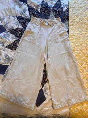 LOFT Light Beige Wide-Leg Linen Pants